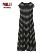 無(wú)印良品 MUJI 女式 莫代爾棉 拖腳背連衣裙 黑色X橫條 XS-S