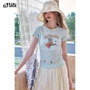 妖精的口袋【嘻嘻不嘻嘻】波嬉風(fēng)白色連衣裙女25年夏季新款t恤半身裙套裝裙 靴子淺藍色（上衣） 修身版 L