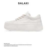莎萊茜（SALAXI）2025新款情侶小白鞋厚底增高運(yùn)動(dòng)休閑板鞋男士透氣百搭士面包鞋女 白色 42 男款