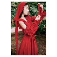 言朔云南旅游衣服女裝合適拍照的連衣裙復(fù)古民族風(fēng)敦煌月牙泉沙漠長(zhǎng)裙 連衣裙自帶背部小帽子 L