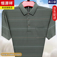 恒源祥絲光棉短袖t恤男士夏季中老年爸爸裝寬松體恤真口袋polo衫上衣服 V436咸菜綠 M 48 建議100-120斤