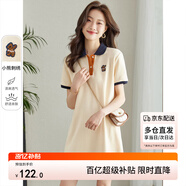 尚都比拉美式復(fù)古風(fēng)小熊刺繡POLO連衣裙小個子夏季寬松顯瘦裙子 杏色 M 