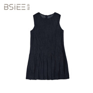 本澀 BSIEE2025年夏季新款圓領(lǐng)無(wú)袖復古文藝百褶牛仔背心連身裙 牛仔藍 牛仔藍 均碼 F