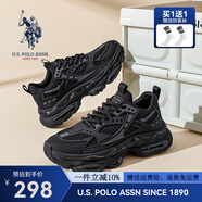 美國馬球協(xié)會（U.S.POLO ASSN.）厚底老爹鞋男2025新款男鞋夏季透氣運動鞋男士網(wǎng)面增高休閑鞋子男 黑色 （單網(wǎng)透氣） 39 (245mm) 標(biāo)準(zhǔn)運動鞋碼-