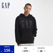 Gap男女裝字母logo印花連帽抓絨長(zhǎng)袖口袋衛(wèi)衣上衣609135 黑色 165/88A(S) 亞洲尺碼
