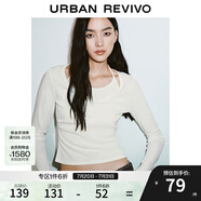 UR2025秋季新款女裝撞色假兩件掛脖系帶長(zhǎng)袖T恤UYY450020 本白 XL