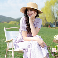 LAGOGO莫奈紫顯白荷葉邊浪漫裙女2025年夏季新款收腰連衣裙 淺紫色 S
