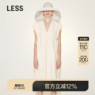 LESS春季法式連衣裙女氣質(zhì)V領(lǐng)后背蝴蝶結(jié)收腰無(wú)袖裙子2N3G12250 279/淺米 S
