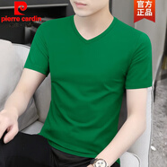 皮爾卡丹（pierre cardin）7A級莫代爾短袖t恤男夏季純色高端v領(lǐng)冰絲速干涼感體恤上衣男 BV綠色 M 【105~120斤合身】