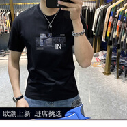 OLOMM歐洲站潮牌短袖T恤男春夏新款飛鷹印花青年修身打底衫男 N字母黑色 L 建議115-130斤