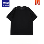 羅蒙美式高街金屬裝飾復(fù)古潮流T恤男女百搭半袖父親節(jié) 黑色 M