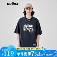 古由卡（GUUKA）xSANK嘻哈潮牌t恤男士短袖夏季情侶裝劉宇同款休閑寬松五分半截袖 深灰色 F7587 M