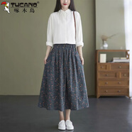 啄木鳥（TUCANO）夏季文藝復(fù)古碎花寬松大尺碼女裝減齡遮肉顯瘦中長款棉質(zhì)半身裙女 藍(lán)色小碎花 M 【建議80-120斤】