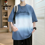 啄木鳥（TUCANO）冰絲漸變色短袖t恤男款2025新款夏季寬松半袖青少年學(xué)生潮流潮牌 8832牛仔藍(lán)色 【單件上衣】 XL (【建議130-155斤】)