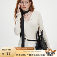 范思藍(lán)恩秋季V領(lǐng)套頭百搭長(zhǎng)袖針織T恤女秋季2024新款通勤修身針織衫上衣 奶杏色 M