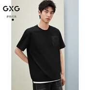 GXG男裝25夏季新品雙色可選假口袋印花設(shè)計 黑色 190/XXXL