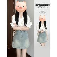 韓璐嬌（hanlujiao）連衣裙女裝夏季2025新款法式氣質(zhì)顯瘦襯衫小個(gè)子牛仔套裝裙子夏天 白色襯衣+牛仔裙 M