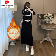 初徑歐貨時尚休閑套裝裙女秋冬2025新款洋氣顯瘦衛(wèi)衣半身裙氣質兩件套 黑色套裝裙(冬季加絨款) 4XL 建議145--160