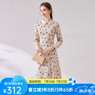 經(jīng)典故事（JANE STORY）經(jīng)典故事襯衫式長(zhǎng)袖秋季女2024年新款連衣裙設(shè)計(jì)感氣質(zhì)顯瘦雪紡裙 杏咖花 XL