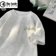 愛洛斯汀堡（Elos Castle）刺繡重磅短袖男夏季新款寬松潮流t恤男士薄款休閑情侶半袖體恤衫 白色 2XL