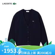 鱷魚(yú)（LACOSTE）裝時(shí)尚簡(jiǎn)約休閑V領(lǐng)羊毛針織衫開(kāi)衫毛衣| 166/藏青色 XS 34 /155