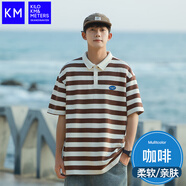 KILO METERSKM翻領(lǐng)條紋POLO衫男夏季日系短袖T恤男士2025新款寬松半袖上衣男 2363咖啡色_【膚透氣】 XL _建議體重(140-160斤)