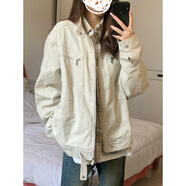 花花公子（PLAYBOY）立領(lǐng)外套女2025新款春秋季美式復(fù)古百搭寬松男女款潮牌夾克上衣潮 白色 S