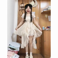 黛瓊夏季2025新款設計公主前短后長(cháng)不規則時(shí)尚氛圍顯瘦連衣裙 杏色連衣裙 S [關(guān)注收藏優(yōu)先發(fā)貨](méi)