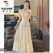 啄木鳥（TUCANO）蕾絲拼接連衣裙女法式御姐2025夏季新款收腰顯瘦獨(dú)特氣質(zhì)長(zhǎng)裙子 杏色【蕾絲連衣裙】【長(zhǎng)款】 裙 L 105-115
