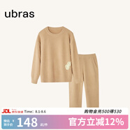 ubras半邊絨家居服情侶加絨加厚睡衣女加厚保暖睡衣套裝 秋日黃色-女款 L