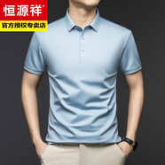 恒源祥高端桑蠶絲短袖T恤男夏季薄款商務(wù)休閑翻領(lǐng)彈力無痕polo衫上衣服 GR3301淺天藍 3XL