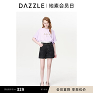 DAZZLE地素牛仔短褲春夏裝新款黑色復古A字拼接腰設計感褲子女 黑色 S 02/160/84A