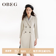 OBEG歐碧倩秋時尚通勤經(jīng)典雙排扣風(fēng)衣式收腰飄帶連衣裙50463521 珍珠灰 S /160/36
