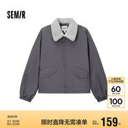森馬（Semir）外套女oversize插肩袖仿羊羔毛毛領(lǐng)冬季2024夾棉夾克109724108016