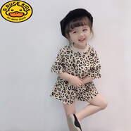 G.DUCKKIDS女童套裝2025夏季新款洋氣兒童蝴蝶結(jié)針織背心上衣花苞裙兩件套 熱售18561-豹紋套裝 90 身高80-90cm年齡2-3歲