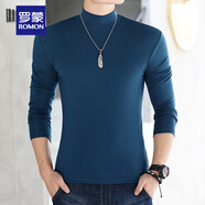 羅蒙（ROMON）男士純棉長(cháng)袖t恤半高領(lǐng)打底衫純色修身簡(jiǎn)約休閑中領(lǐng)內搭上衣 湛藍色 2XL 160斤左右