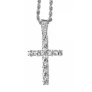 LUXTA ice out cross necklace 滿鉆十字架項(xiàng)鏈男女吊墜鎖骨鏈ins 銀色(配50cm麻花鏈)