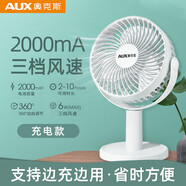 奧克斯（AUX）電風(fēng)扇小風(fēng)扇輕音桌面小電扇廚房電風(fēng)扇小型臺扇辦公室宿舍床頭車載多功能壁掛迷你臺夾扇 【手持扇】充電款2000毫安