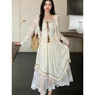 芳透大碼胖MM波西米亞白色吊帶連衣裙女夏季針織開(kāi)衫超好看裙子兩件套 開(kāi)衫加裙子 4XL 【建議180-200斤】