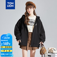 唐獅（TonLion）2025針織外套女休閑衛(wèi)衣開衫連帽上衣 無絨款黑色/一批 M