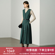 顏域毛呢中長(cháng)款V領(lǐng)連衣裙冬裝女款2025年新款簡(jiǎn)約裙子氣質(zhì)背心裙 綠色 M
