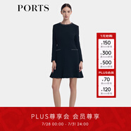 PORTS寶姿女裝2024早秋新款黑色優(yōu)雅雅致釘珠裝飾魚尾裙擺連衣裙 黑色 L (8)