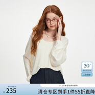 范思藍(lán)恩秋季慵懶風(fēng)長袖T恤寬松罩衫背心套裝兩件套V領(lǐng)套頭針織衫套裝女 米黃色 S