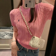 POLO SPORT保羅韓版2025春新款麻花毛衣女短袖針織衫圓領(lǐng)打底上衣老錢風(fēng)女裝 粉紅色 【美麗爆棚+99.95%+】 S 【建議80-95斤】