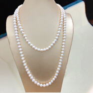 百年老鳯祥天然淡水珍珠項鏈頸鏈雙圈毛衣鏈配旗袍女送長(cháng)輩閨蜜禮 大小8-9MM 長(cháng)度140CM白色
