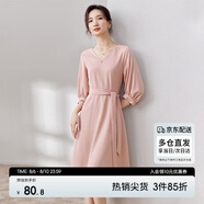 尚都比拉V領(lǐng)系帶法式連衣裙夏季2024氣質(zhì)女神范中長(zhǎng)款顯瘦裙子 粉色 M 