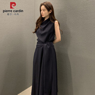 皮爾卡丹（PIERRE CARDIN）韓系chic夏季法式優(yōu)雅堆堆領(lǐng)綁帶收腰顯瘦無袖背心連衣裙中長裙女 藏青色 L 建議111-120斤