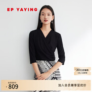 EP雅瑩[瘦瘦衫]V領(lǐng)修身顯瘦黑色內(nèi)搭打底衫上衣女春裝商場(chǎng)同款5599N 七分袖 L