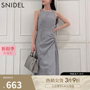 SNIDEL秋冬氣質(zhì)收腰抽褶露背圓領(lǐng)無袖連衣裙SWFO244008 格紋 M （1）