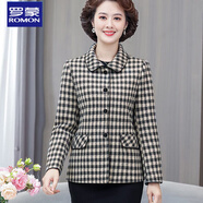 羅蒙新款秋裝媽媽外套洋氣上衣服中老年人女春秋格子翻領(lǐng)小西裝 黑白格  XL 建議85-105斤